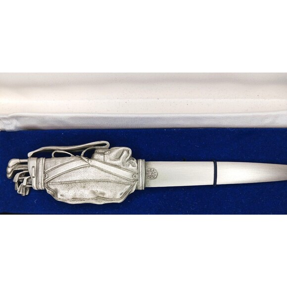 Vintage Golf Bag & Clubs 3D Pewter Golfer Letter Opener Velvet Gift Box Fort USA - Picture 3 of 5